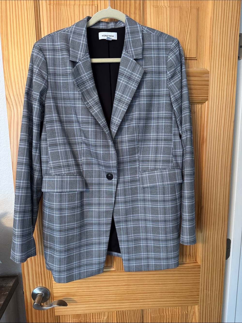 Nordstrom Gray Plaid One-Button Blazer and pants
